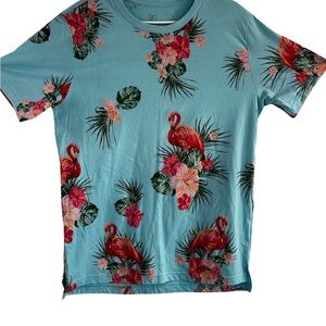 George Flamingo Floral All-Over Print Graphic T-Shirt Medium